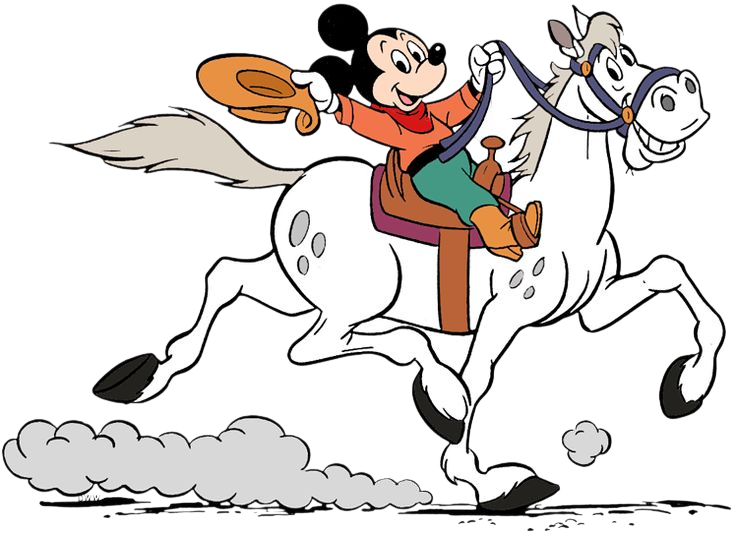 Western Mickey riding a white horse